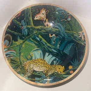 OPALHOUSE Modern Mango Wood Footed Serving Bowl Jungle Cheetah Giraffe